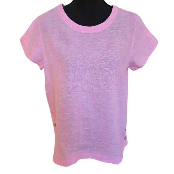 Cynthia Rowley Womens Pink Linen Short Sleeve Blouse Size Small - Picture 9 of 9